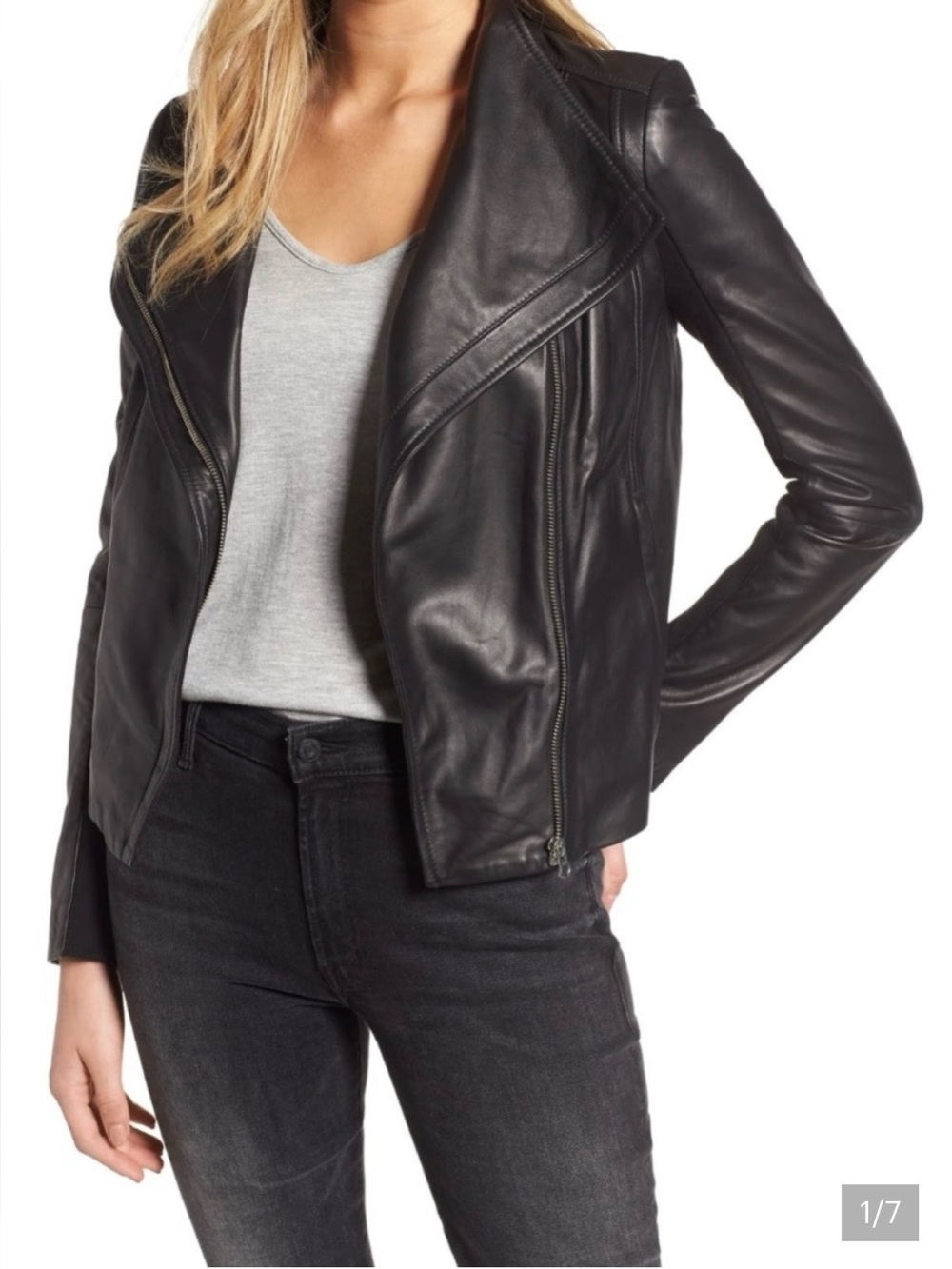 Trouve Black Leather Moto Jacket with Asymmetrical Zip